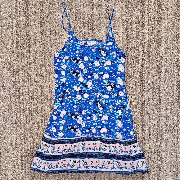 Qearal Women's Blue Floral Spaghetti Strap Blouse Dress Summer Size Medium - Picture 1 of 8